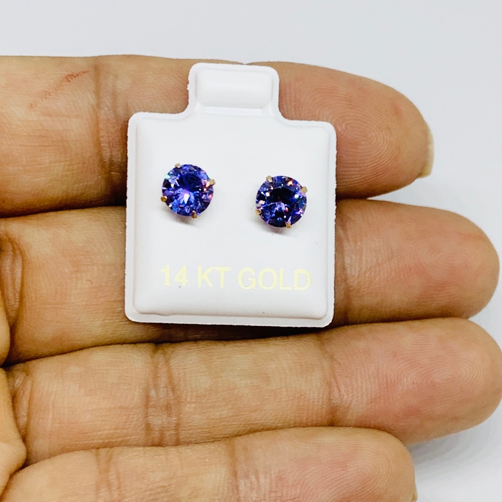 Real 14k Gold Studs Purple Violet Earrings 6mm